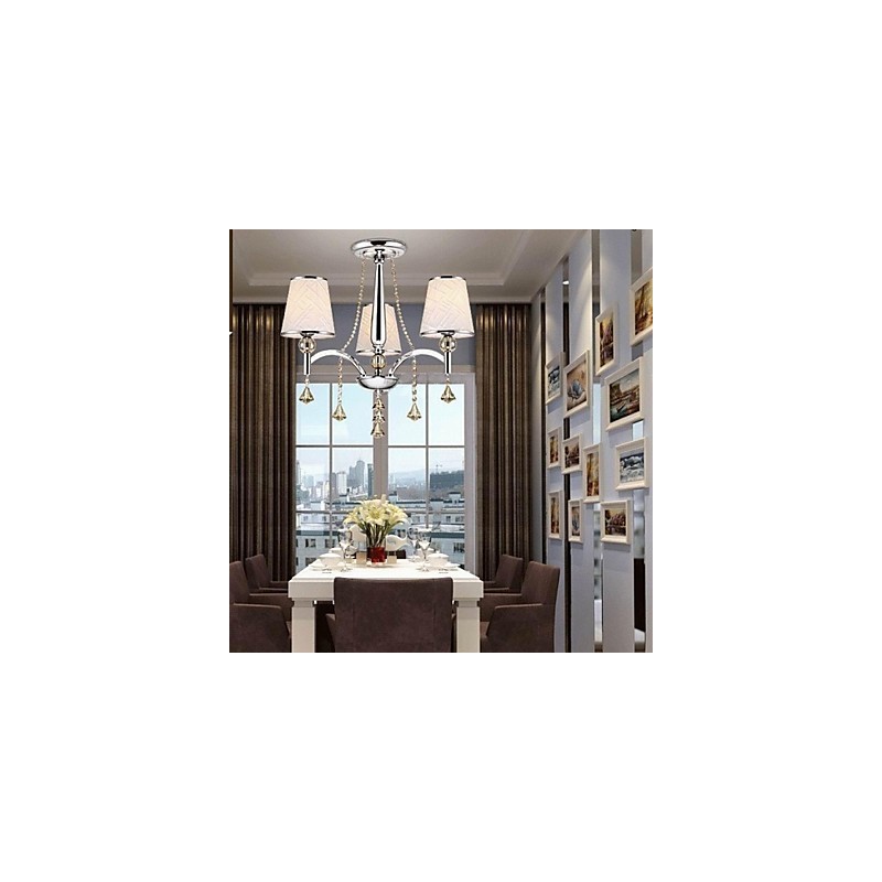 Lampadario contemporaneo in metallo cromato e cristallo