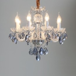 Lampadario europeo in cristallo blu e vetro, 8 luci
