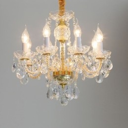 Lampadario a sospensione europeo in cristallo trasparente e vetro, 8 luci, oro