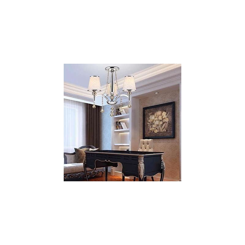 Lampadario contemporaneo in metallo cromato e cristallo