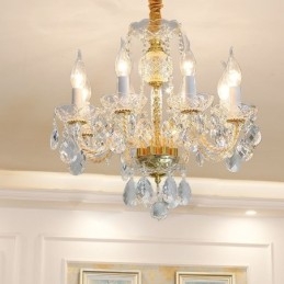 Lampadario a sospensione europeo in cristallo trasparente e vetro, 8 luci, oro