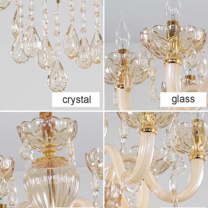 Lampadario a sospensione in cristallo color cognac 12+6 luci, vetro a doppio strato