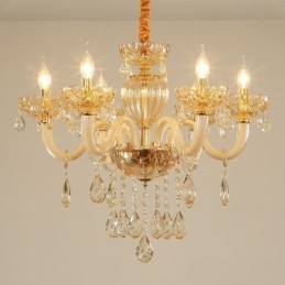 Splendido lampadario di cristallo europeo color cognac plafoniera corpo in vetro 8 luci