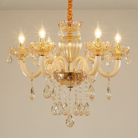 Splendido lampadario di cristallo europeo color cognac plafoniera corpo in vetro 8 luci