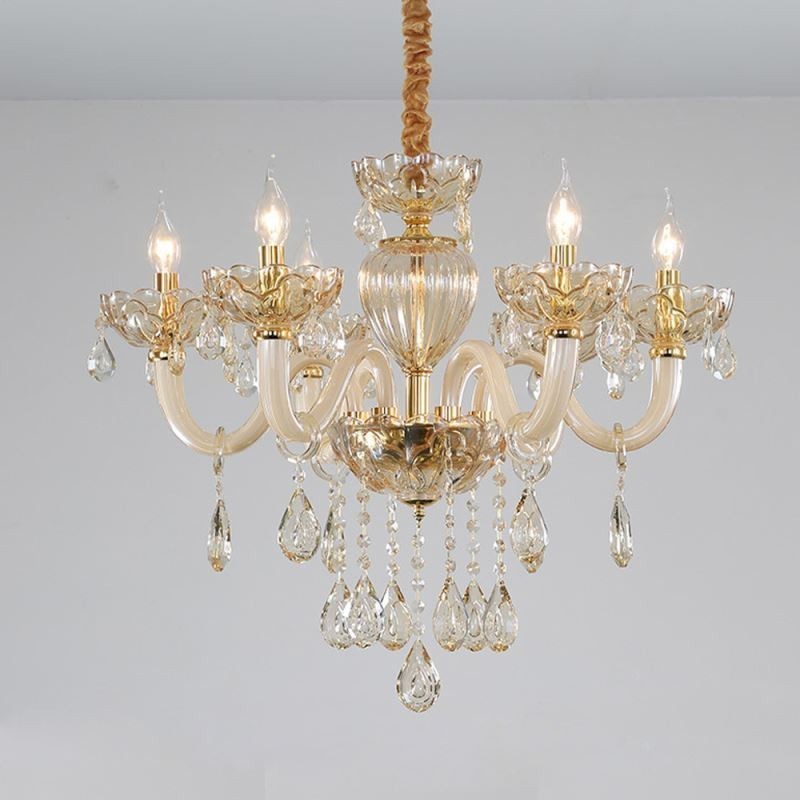Splendido lampadario di cristallo europeo color cognac plafoniera corpo in vetro 8 luci
