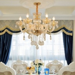 Splendido lampadario di cristallo europeo color cognac plafoniera corpo in vetro 8 luci