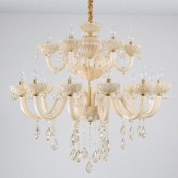Lampadario a sospensione in cristallo cognac europeo, corpo in vetro a doppio strato, 12+6 luci