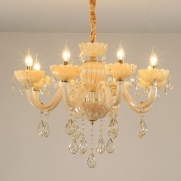 Lampadario a soffitto in cristallo color cognac con 8 luci