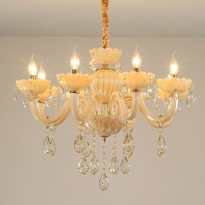 Lampadario a soffitto in cristallo color cognac con 8 luci