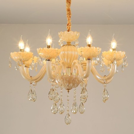 Lampadario a soffitto in cristallo color cognac con 8 luci