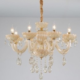 Lampadario a soffitto in cristallo color cognac con 8 luci