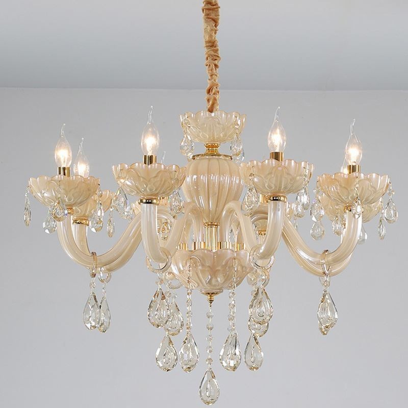 Lampadario a soffitto in cristallo color cognac con 8 luci