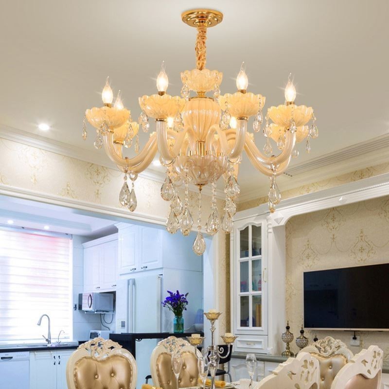 Lampadario a soffitto in cristallo color cognac con 8 luci