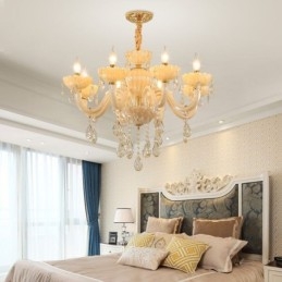 Lampadario a soffitto in cristallo color cognac con 8 luci