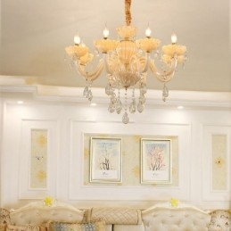 Lampadario a soffitto in cristallo color cognac con 8 luci