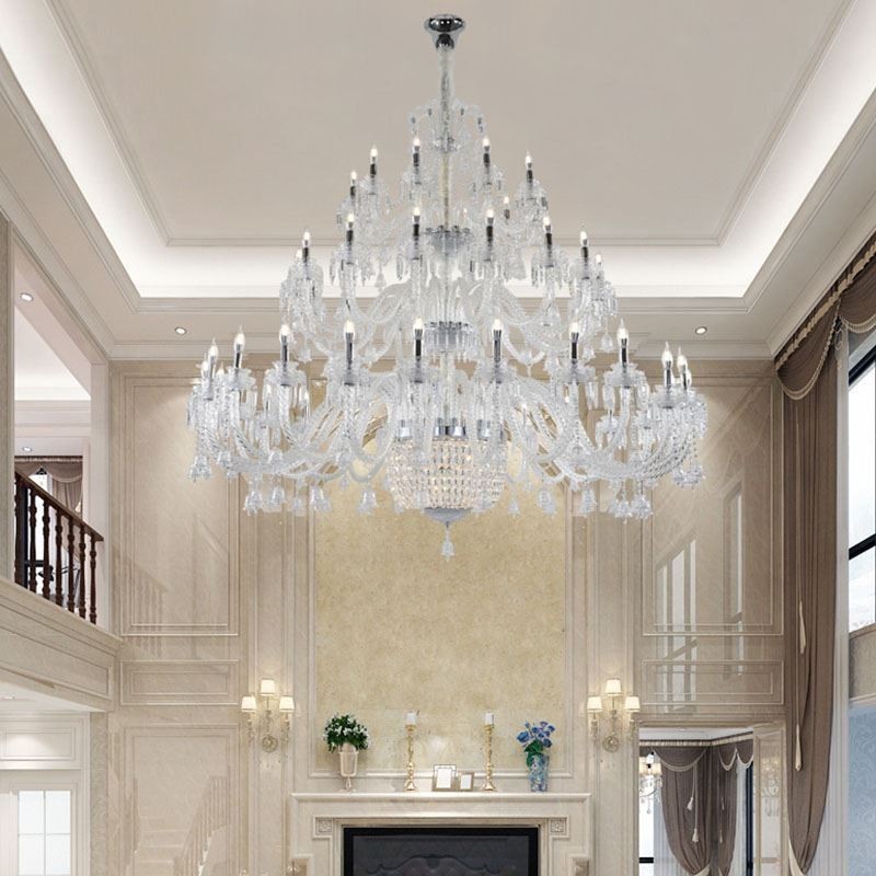 Lampadario in cristallo europeo, plafoniera decorativa con 50 luci
