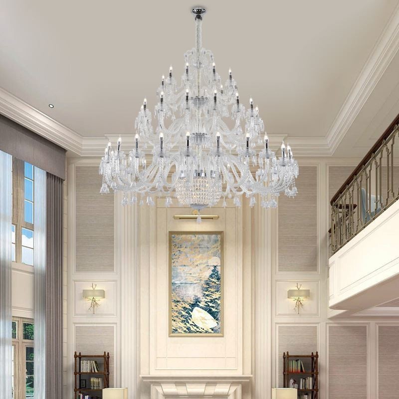 Lampadario in cristallo europeo, plafoniera decorativa con 50 luci