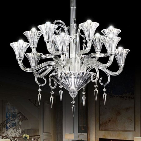 Lampadario di cristallo europeo con plafoniera, 12 luci