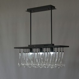 Lampadario moderno contemporaneo in metallo nero e cristallo, 2 livelli, LED integrato