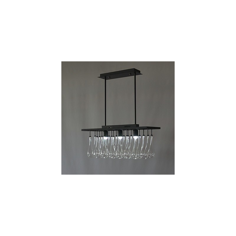 Lampadario moderno contemporaneo in metallo nero e cristallo, 2 livelli, LED integrato