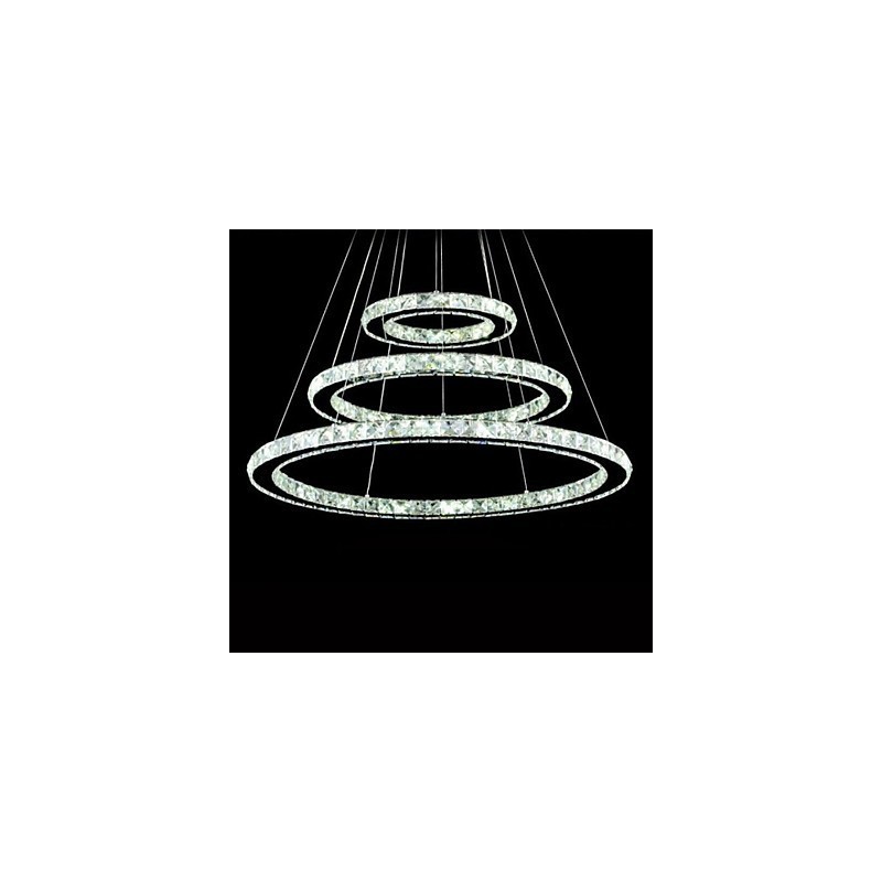 Lampadario a cristallo 3 livelli, LED integrato, argento elettroplaccato, catena regolabile, 40 cm
