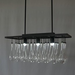 Lampadario moderno contemporaneo in metallo nero e cristallo, 2 livelli, LED integrato