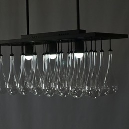 Lampadario moderno contemporaneo in metallo nero e cristallo, 2 livelli, LED integrato