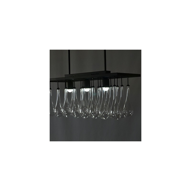 Lampadario moderno contemporaneo in metallo nero e cristallo, 2 livelli, LED integrato