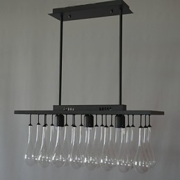 Lampadario moderno contemporaneo in metallo nero e cristallo, 2 livelli, LED integrato