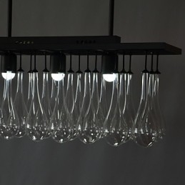 Lampadario moderno contemporaneo in metallo nero e cristallo, 2 livelli, LED integrato