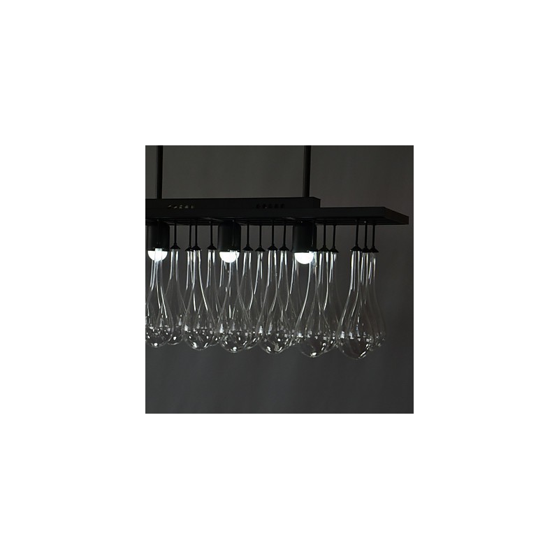 Lampadario moderno contemporaneo in metallo nero e cristallo, 2 livelli, LED integrato