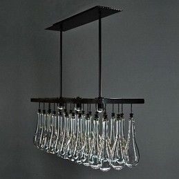 Lampadario moderno contemporaneo in metallo nero e cristallo, 2 livelli, LED integrato