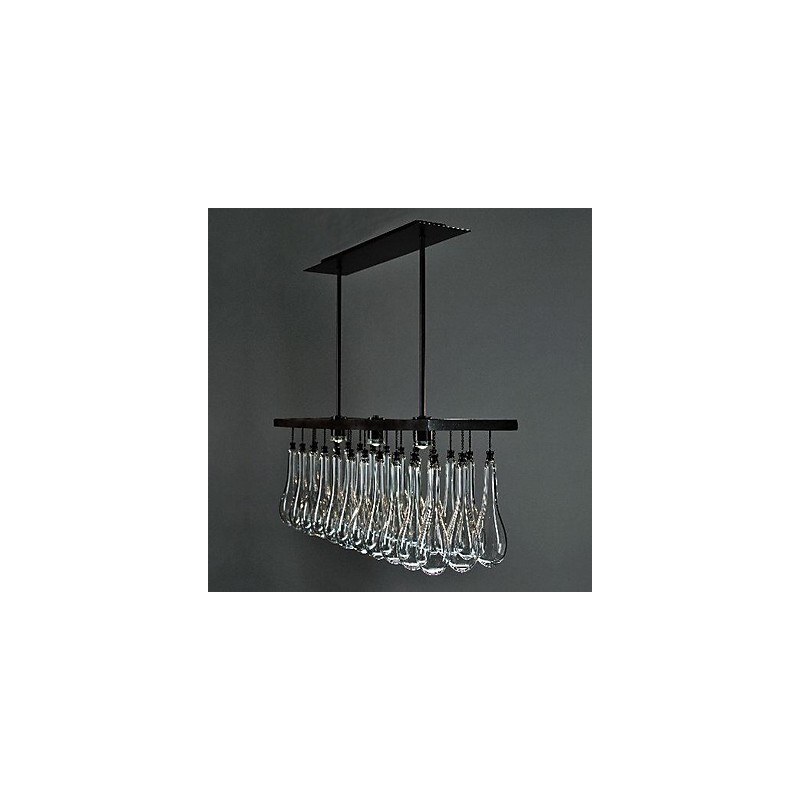 Lampadario moderno contemporaneo in metallo nero e cristallo, 2 livelli, LED integrato