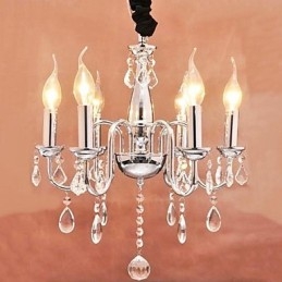 Lampadario a sospensione in cristallo a 6 luci stile candeliere cromo