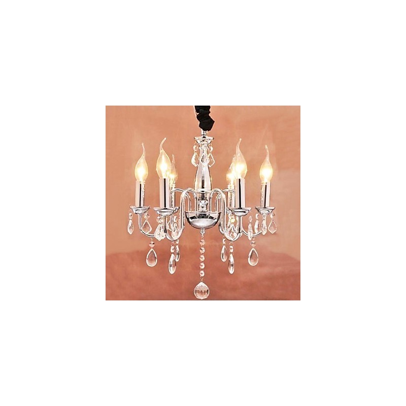 Lampadario a sospensione in cristallo a 6 luci stile candeliere cromo