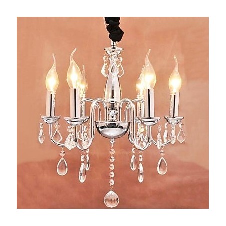 Lampadario a sospensione in cristallo a 6 luci stile candeliere cromo