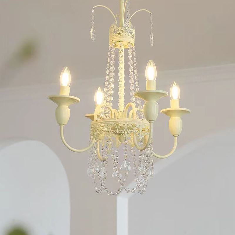 Lampadario in cristallo moderno, vernice a forno, luce da soffitto color crema
