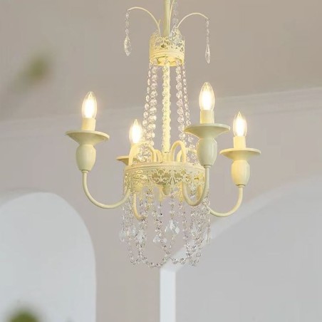 Lampadario in cristallo moderno, vernice a forno, luce da soffitto color crema