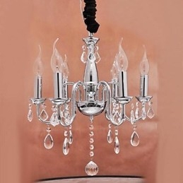Lampadario a sospensione in cristallo a 6 luci stile candeliere cromo