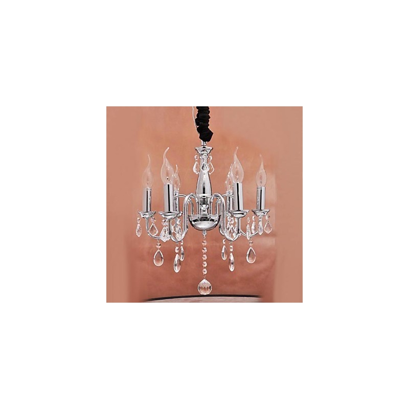 Lampadario a sospensione in cristallo a 6 luci stile candeliere cromo