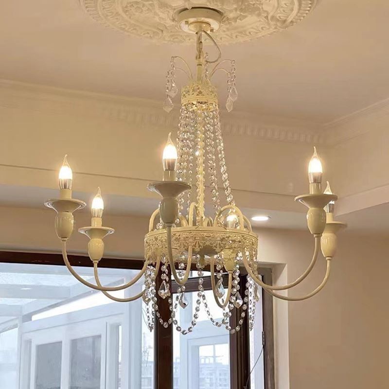 Lampadario in cristallo moderno, vernice a forno, luce da soffitto color crema