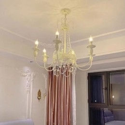 Lampadario in cristallo moderno, vernice a forno, luce da soffitto color crema