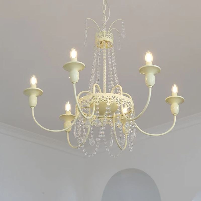 Lampadario in cristallo moderno, vernice a forno, luce da soffitto color crema