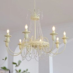 Lampadario in cristallo moderno, vernice a forno, luce da soffitto color crema