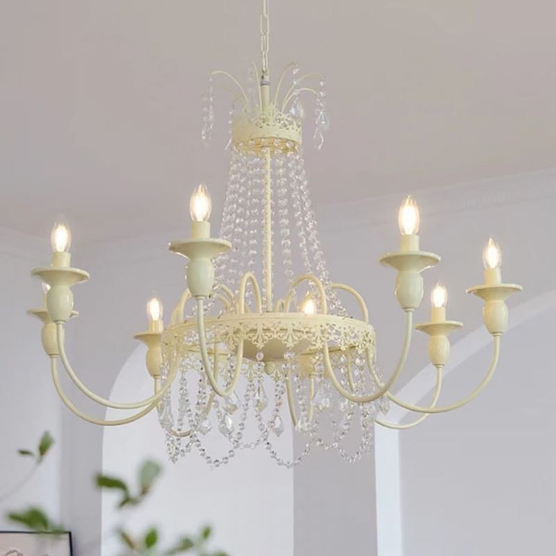 Lampadario in cristallo moderno, vernice a forno, luce da soffitto color crema