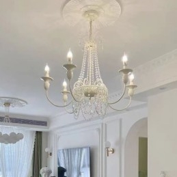 Lampadario in cristallo moderno, vernice a forno, luce da soffitto color crema