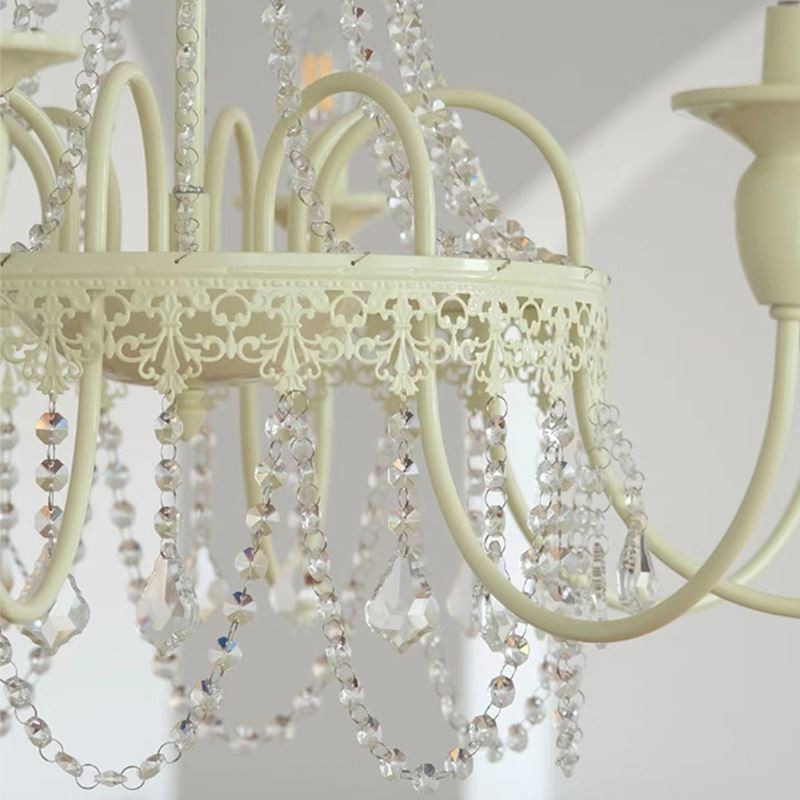 Lampadario in cristallo moderno, vernice a forno, luce da soffitto color crema