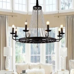 Lampadario a sospensione vintage in cristallo e ferro nero, 8 luci E12/E14 80x66 cm