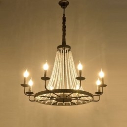 Lampadario a sospensione vintage in cristallo e ferro nero, 8 luci E12/E14 80x66 cm