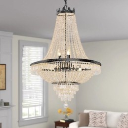 Lampadario a sospensione classico in cristallo stile impero nero 9 luci